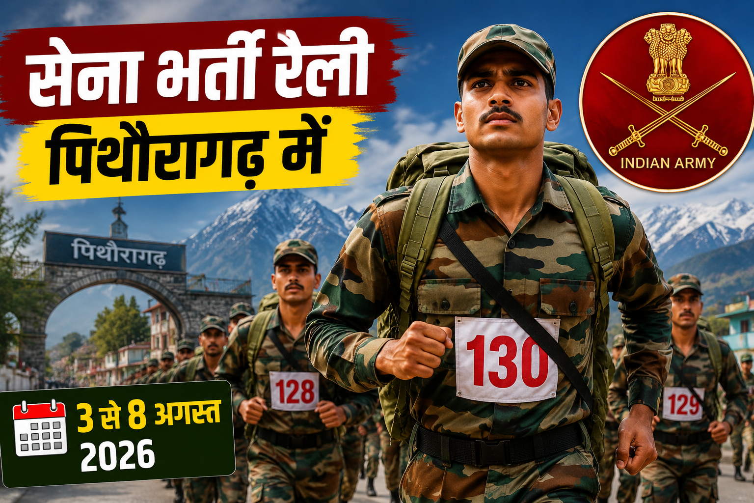 पिथौरागढ़ के युवाओं के लिए सेना में भर्ती का सुनहरा अवसर, 130 इन्फैंट्री बटालियन कुमाऊं रेजिमेंट में 69 पदों पर विशेष भर्ती रैली