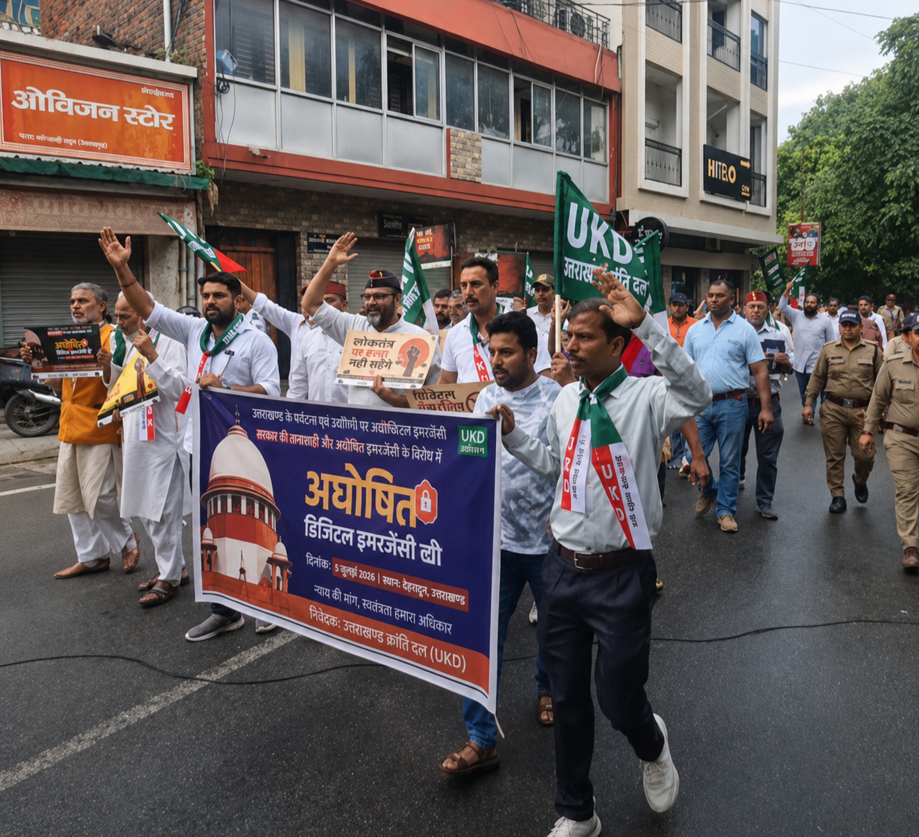 देहरादून में UKD का प्रदर्शन: 'अघोषित डिजिटल इमरजेंसी' का आरोप, साइबर पुलिस स्टेशन का घेराव