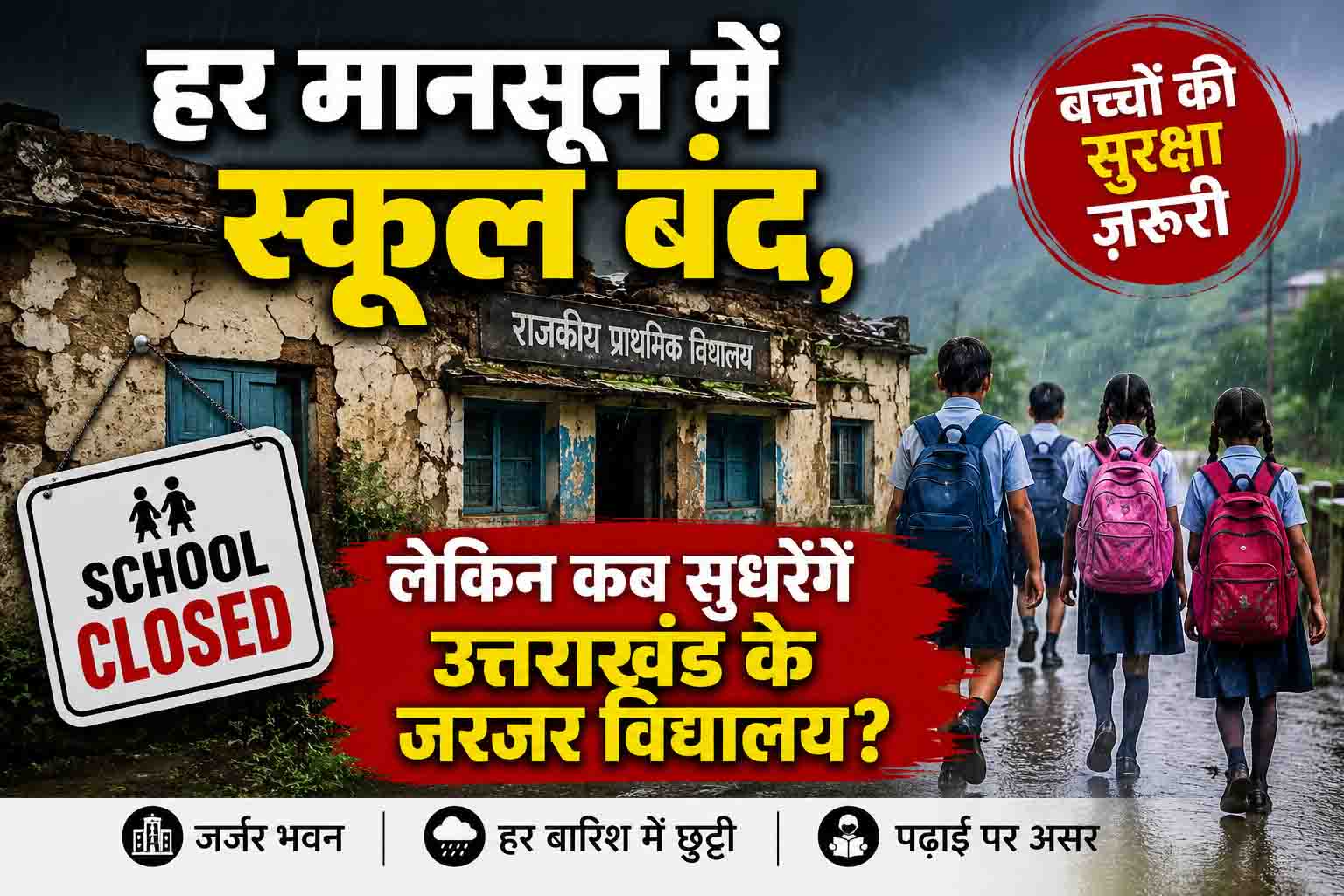 हर मानसून में स्कूल बंद, लेकिन कब सुधरेंगे उत्तराखंड के जर्जर विद्यालय?