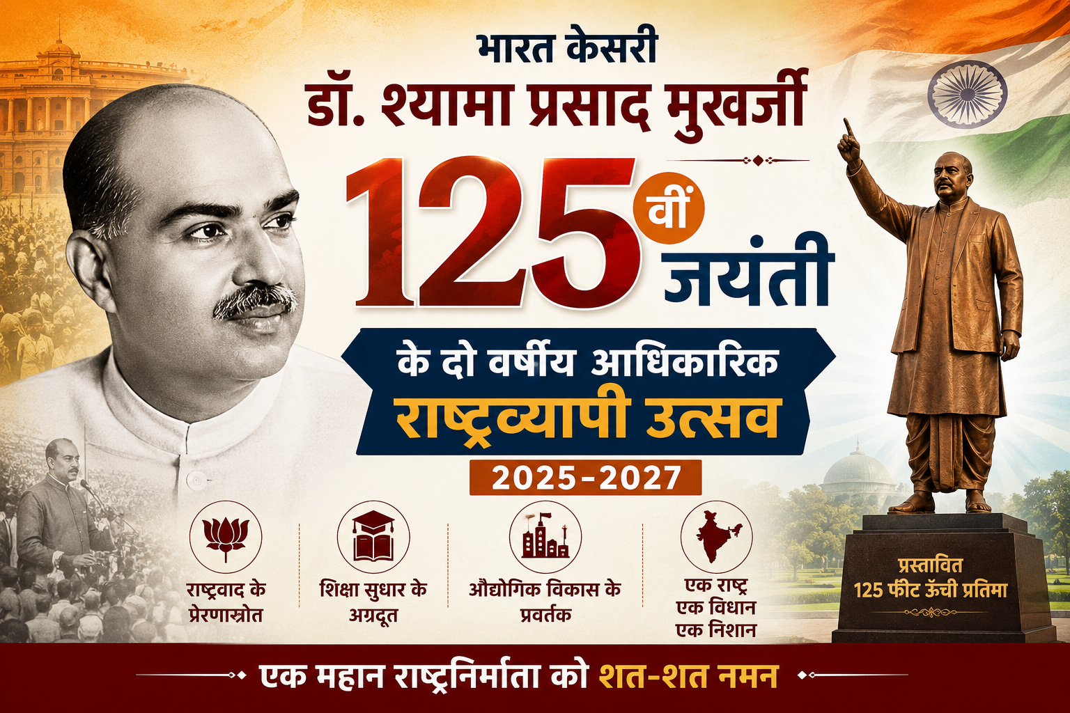 कोलकाता में डॉ. श्यामा प्रसाद मुखर्जी की 125वीं जयंती पर भव्य राष्ट्रीय समारोह, अमित शाह होंगे मुख्य अतिथि