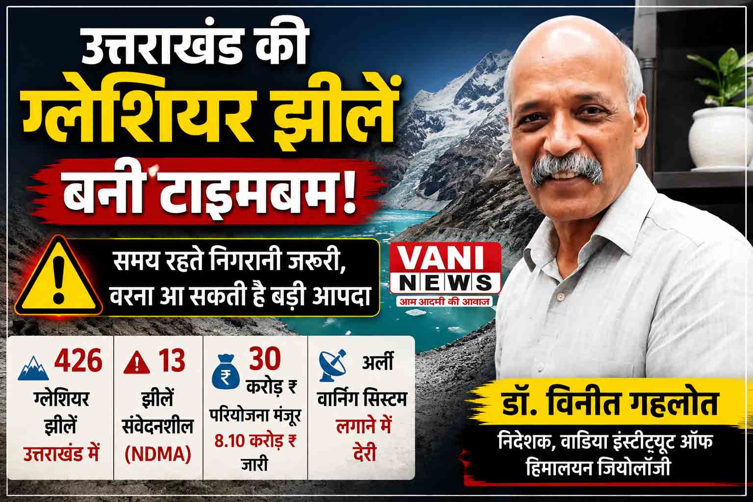 उत्तराखंड की ग्लेशियर झीलें बनीं खतरे की घंटी, समय रहते निगरानी जरूरी: डॉ. विनीत गहलोत
