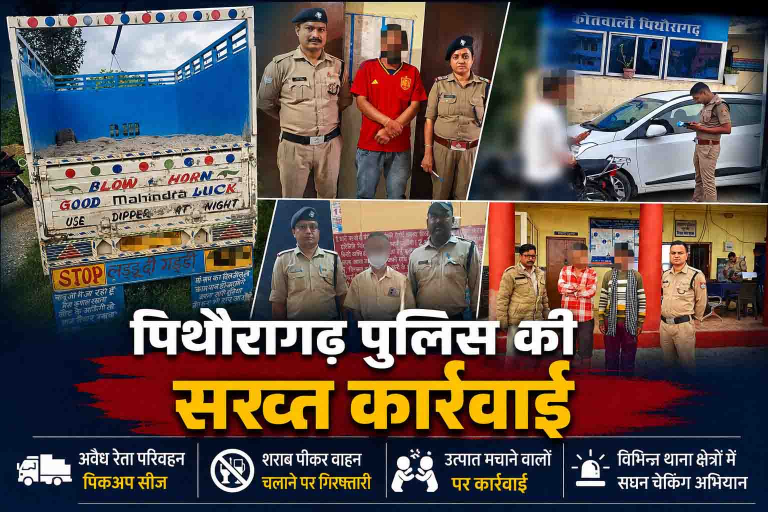 पिथौरागढ़ पुलिस का सघन चेकिंग अभियान जारी, अवैध खनन, शराब पीकर वाहन चलाने और हुड़दंग करने वालों पर सख्त कार्रवाई