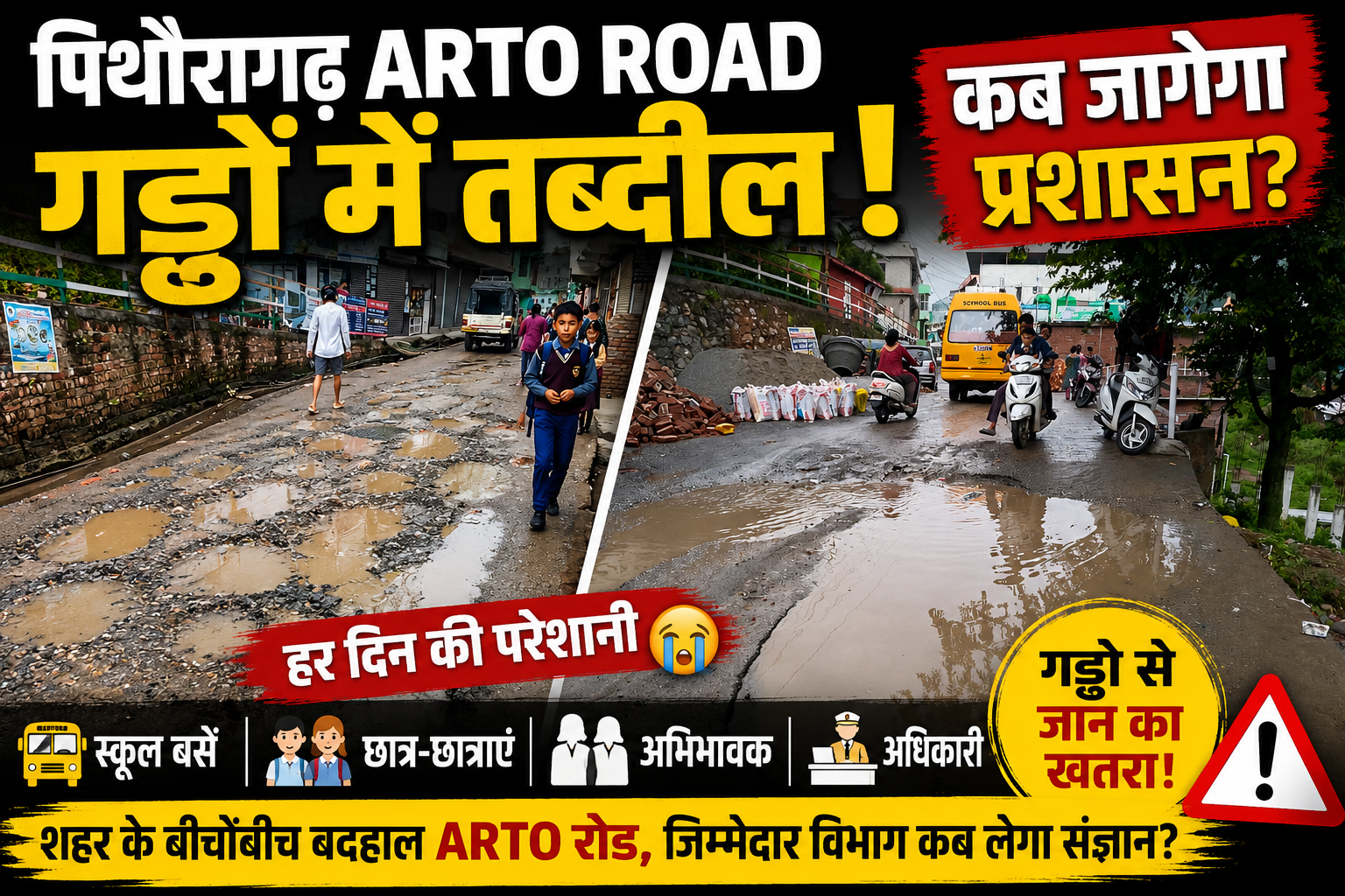 शहर के बीचोंबीच बदहाल ARTO रोड, आखिर जिम्मेदार विभाग कब जागेगा?