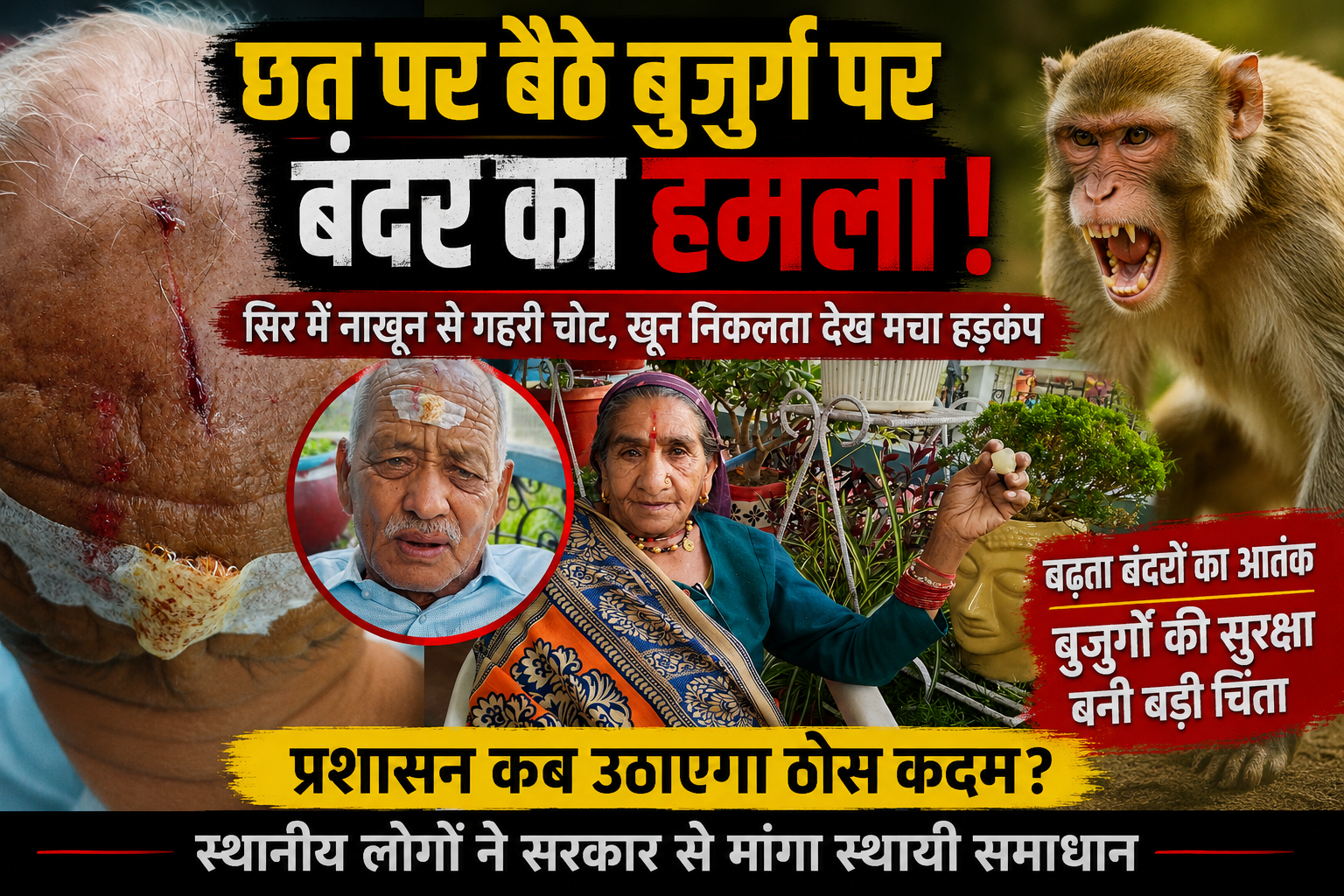 बंदरों के डर में जी रहे लोग! इस बार बुजुर्ग बने शिकार