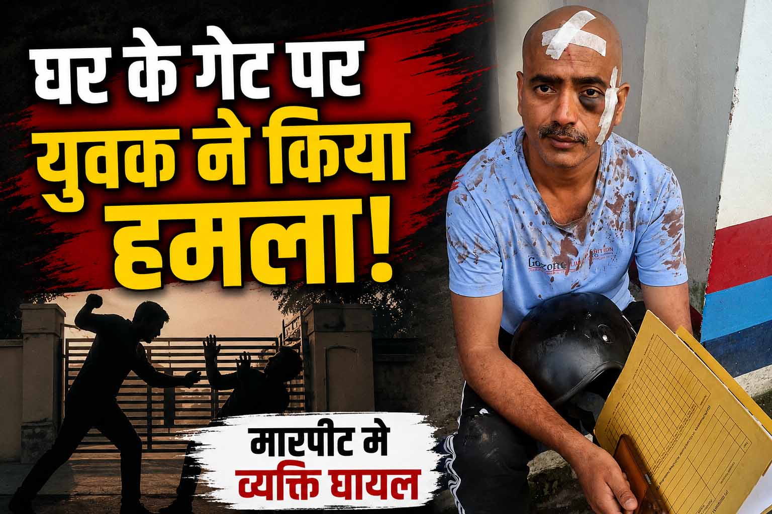 घर के गेट पर युवक ने किया हमला! मारपीट में व्यक्ति घायल, शरीर पर चोटों के निशान